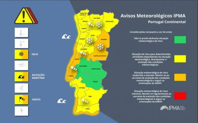 Dez distritos do continente sob aviso amarelo devido à queda de neve